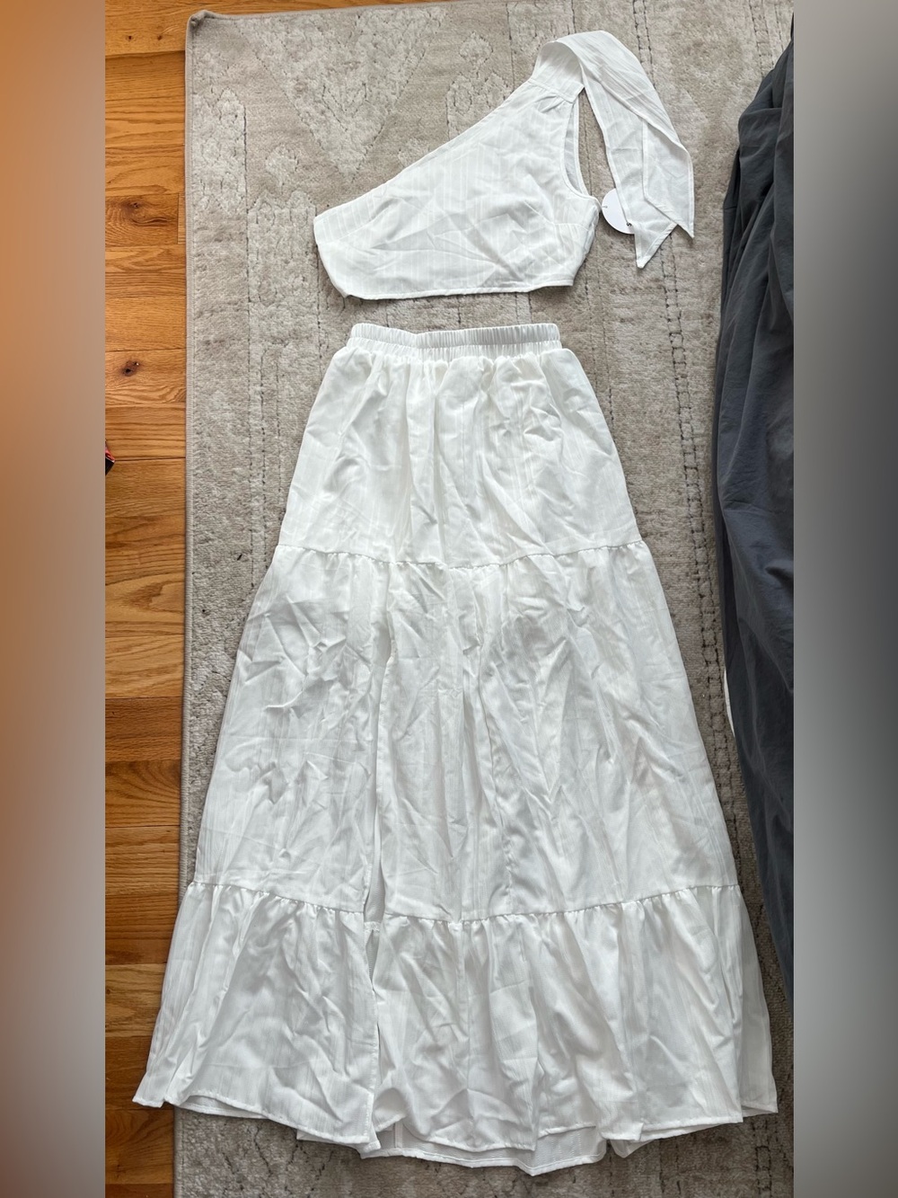 SHEIN White Textured One-Shoulder Top & Maxi Skirt Set, New with tags! ❤️